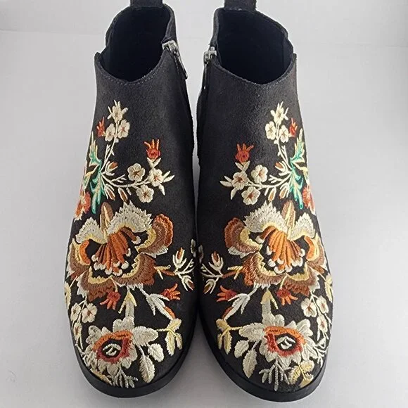 Johnny Was Women's Gray Floral Leather Embroidered Sammi West Boots 9 EUR 39
